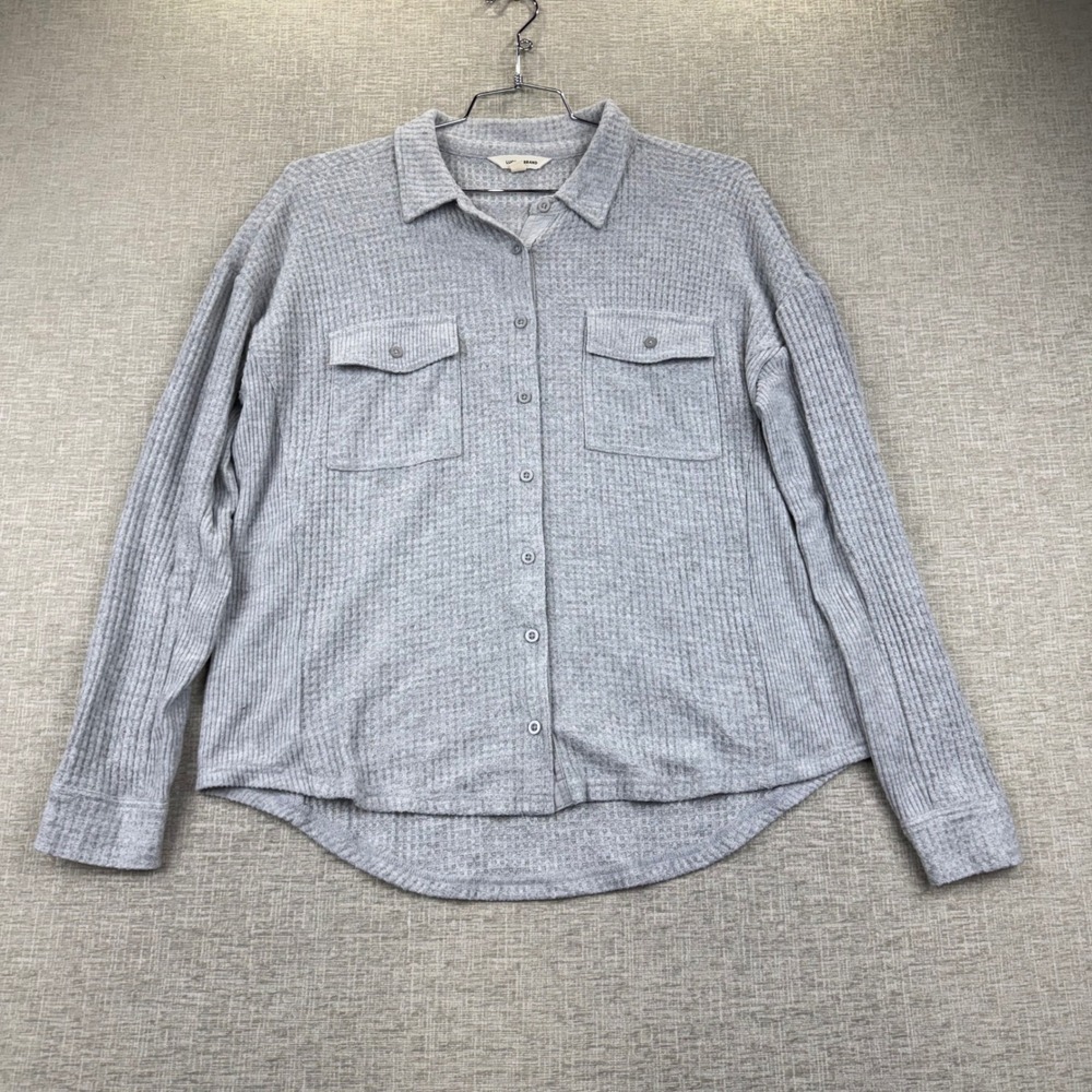 Lucky Brand Womens Gray Waffle Knit Button Down Shirt Jacket Shacket Medium